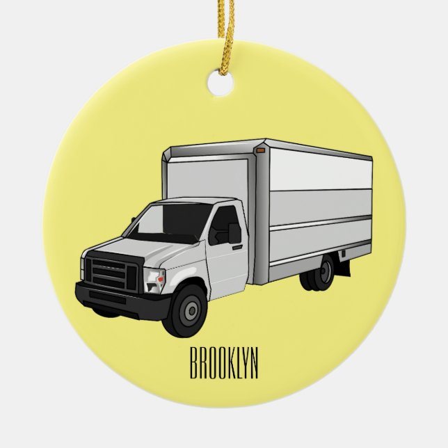 Box truck cartoon illustration ceramic ornament (Front)