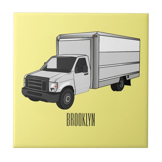 Box truck cartoon illustration ceramic tile (Front)