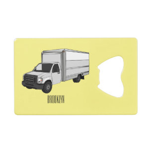 Box truck cartoon illustration credit card bottle opener