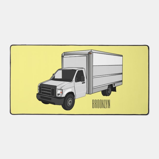 Box truck cartoon illustration desk mat (Front)