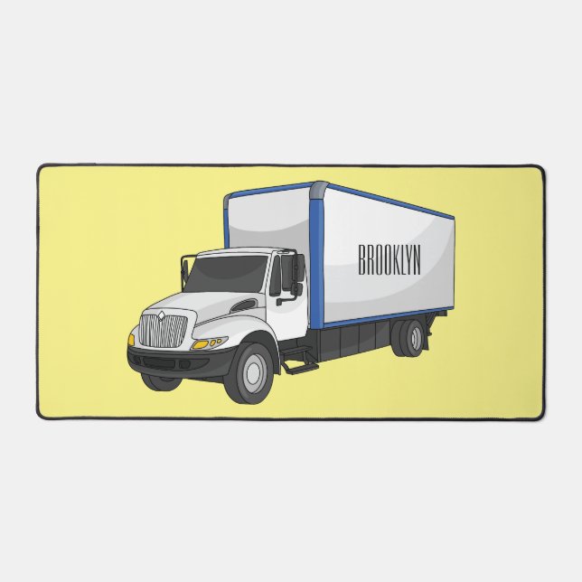 Box truck cartoon illustration desk mat (Front)