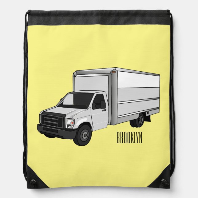 Box truck cartoon illustration drawstring bag (Front)