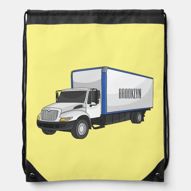 Box truck cartoon illustration drawstring bag (Front)