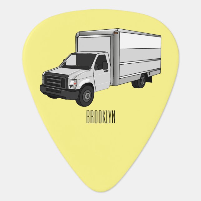 Box truck cartoon illustration guitar pick (Front)