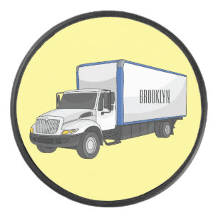 Box truck cartoon illustration hockey puck