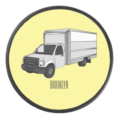 Box truck cartoon illustration hockey puck