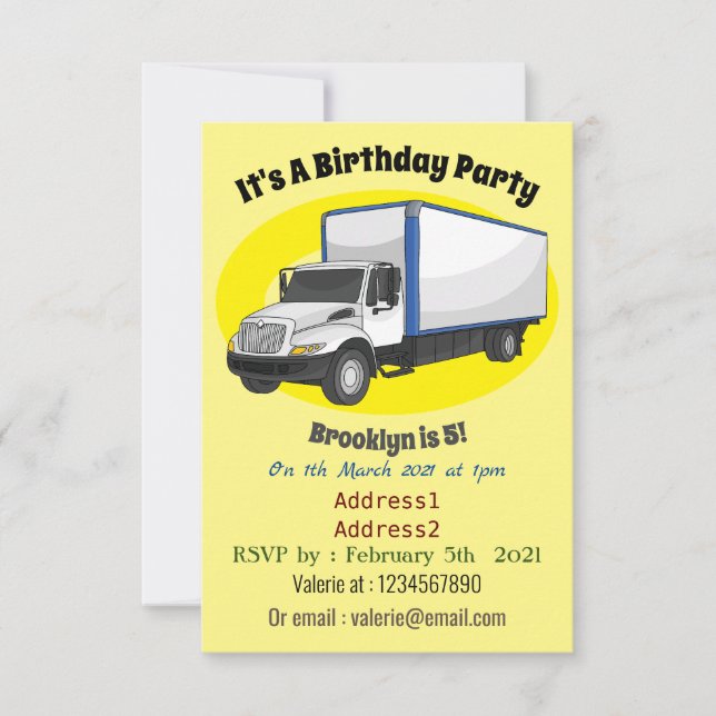 Box truck cartoon illustration invitation (Front)