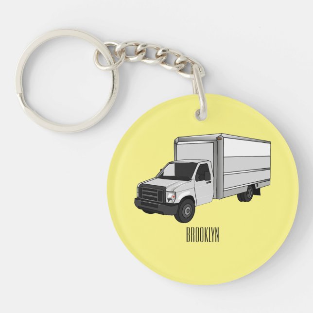 Box truck cartoon illustration keychain (Front)