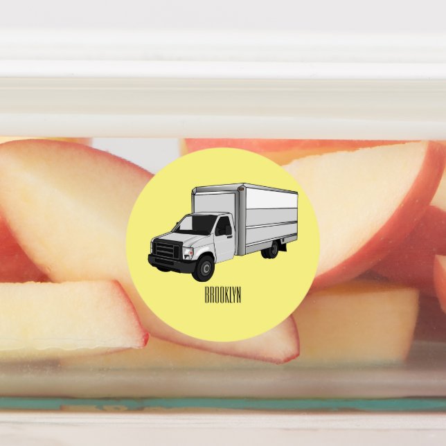 Box truck cartoon illustration labels (Affixed)