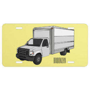 Box truck cartoon illustration license plate