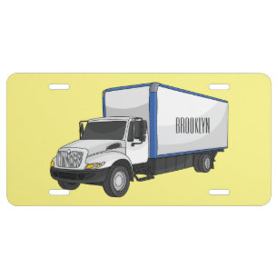 Box truck cartoon illustration license plate