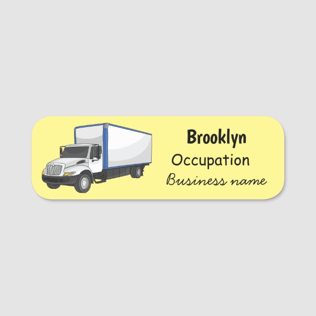 Box truck cartoon illustration name tag (Front)