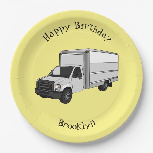 Box truck cartoon illustration paper plates (Front)