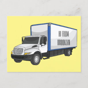 Box truck cartoon illustration postcard