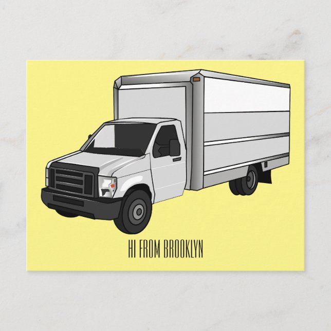Box truck cartoon illustration postcard (Front)