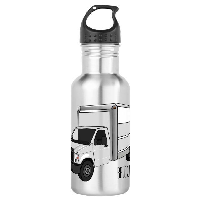 Box truck cartoon illustration stainless steel water bottle (Front)
