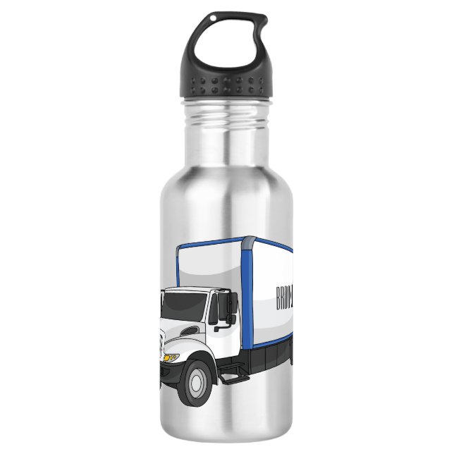 Box truck cartoon illustration stainless steel water bottle (Front)