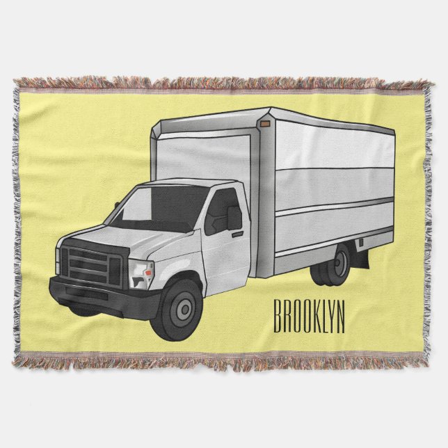 Box truck cartoon illustration throw blanket (Front)