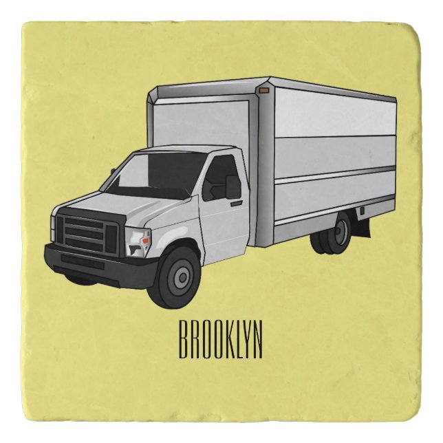 Box truck cartoon illustration trivet (Front)