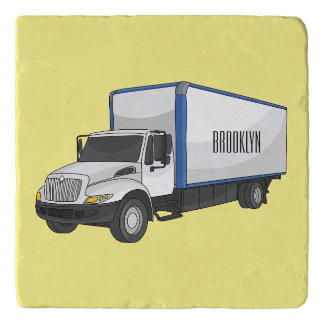 Box truck cartoon illustration trivet (Front)
