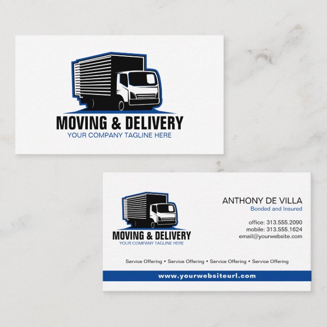Box Truck Moving & Delivery & Junk Haul Service Bu Business Card (Front/Back)