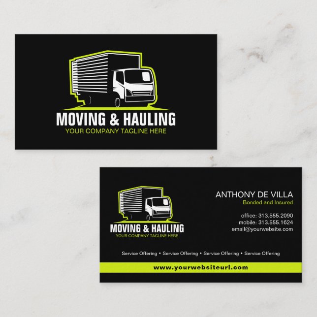 Box Truck Moving, Hauling & Delivery Service Business Card (Front/Back)