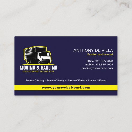 Box Truck Moving Hauling or Delivery Service  Business Card