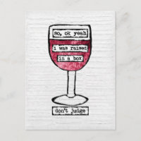 Box Wine Glass Postcard - Funny Wine