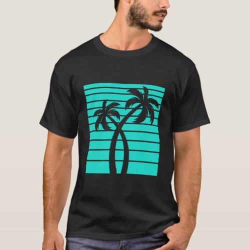 Boxed Double Palm Tree Synthwave Aesthetic Retro 8 T_Shirt