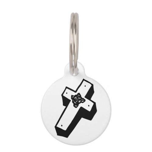 Boxed Floral Cross Pet ID Tag