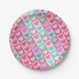Boxed Hearts Pattern Aqua/Pink ID629