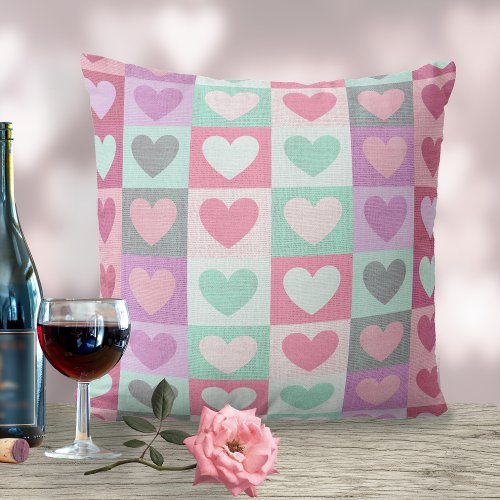Boxed Hearts Pattern AquaPink ID629 Throw Pillow