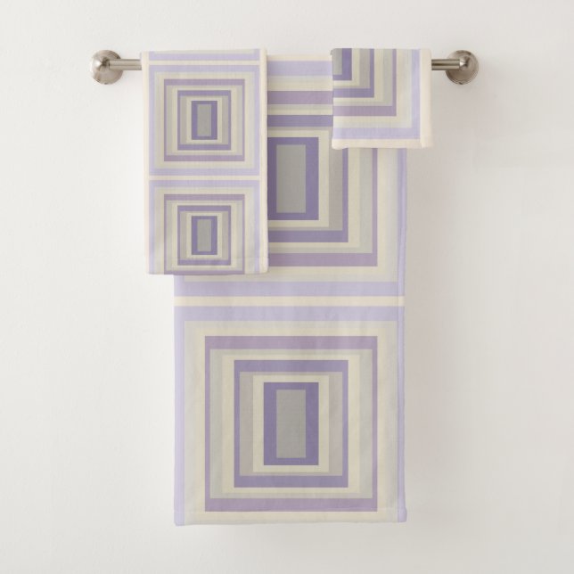 Boxed In Chalk Gray Lavender Geometric Design Bath Towel Set (Insitu)