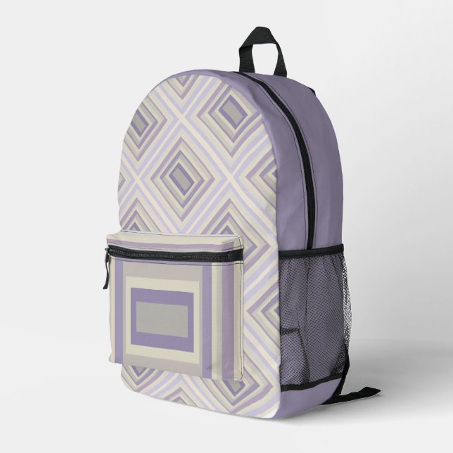 Boxed In Chalk Gray Lavender Geometric Design  Printed Backpack (Back Corner Right)