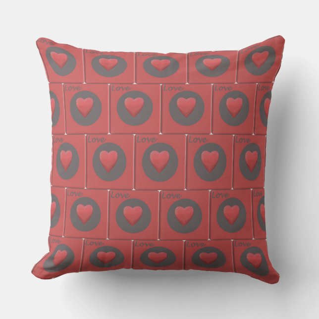Boxed Love in Red Outdoor Pillow (Front)