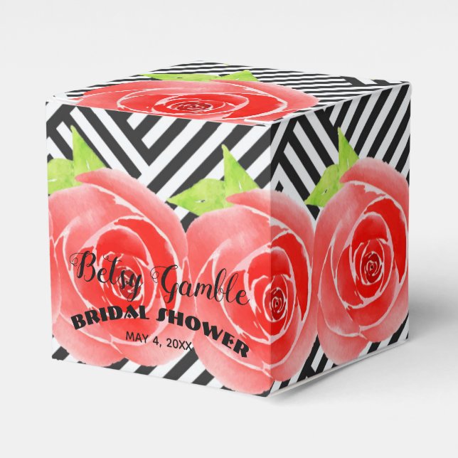 Boxed Stripes Watercolor Roses Derby 2" Square Favor Boxes (Front Side)
