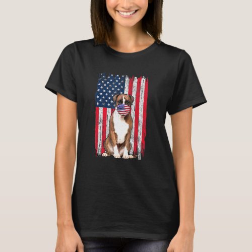 Boxer American Flag Dog Wears Face Mask 4th Of Jul T_Shirt