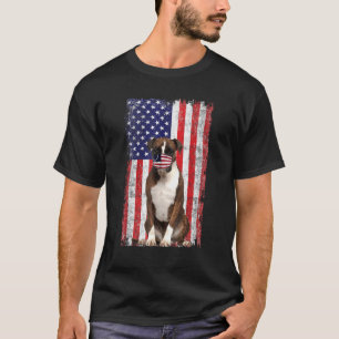 Boxer American Flag Dog Wears Face Mask 4th Of Jul T-Shirt