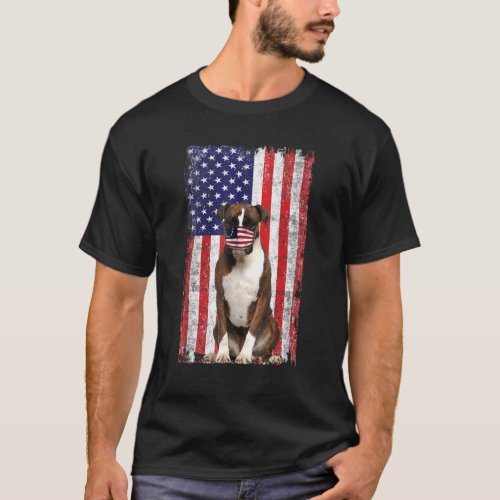 Boxer American Flag Dog Wears Face Mask 4th Of Jul T_Shirt