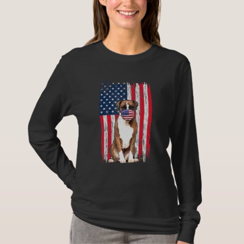 Boxer American Flag Dog Wears Face Mask 4th Of Jul T_Shirt