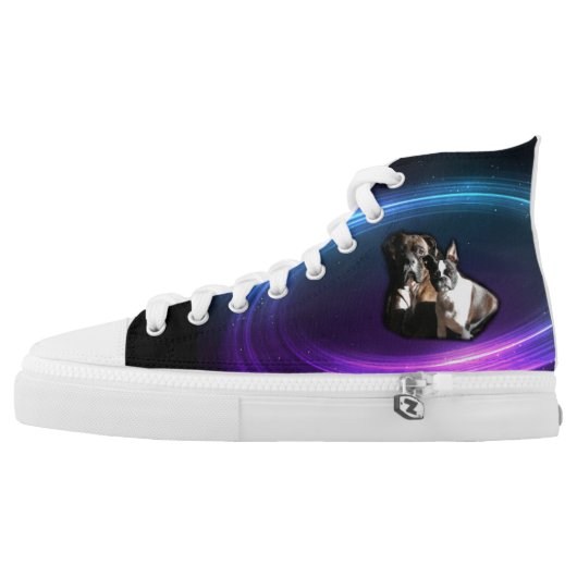 Boxer and Boston Terrier Hi-tops (Left Shoe Outside)