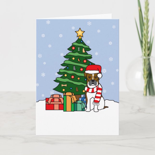 Boxer and Christmas Tree Holiday Card (Front)
