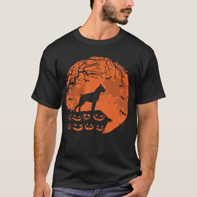 Boxer And Moon Halloween Dog lovers Gift T-Shirt (Front)