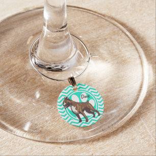 Boxer; Aqua Green Chevron Wine Glass Charm