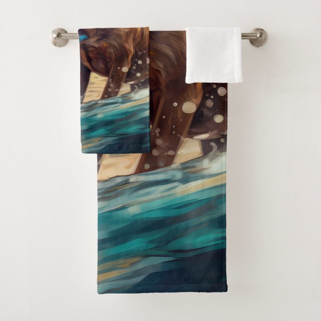 Boxer Beach Surfing Painting  Bath Towel Set (Insitu)