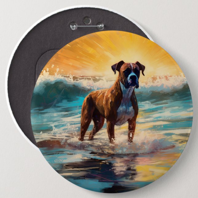 Boxer Beach Surfing Painting Button (Front & Back)