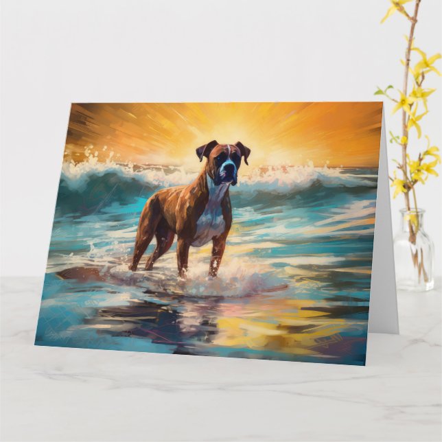 Boxer Beach Surfing Painting Card (Yellow Flower)