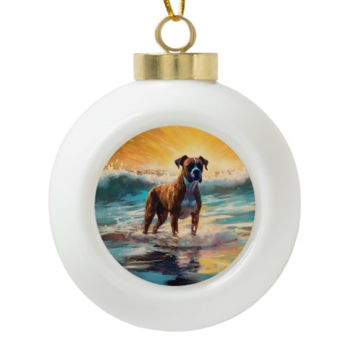 Boxer Beach Surfing Painting Ceramic Ball Christmas Ornament
