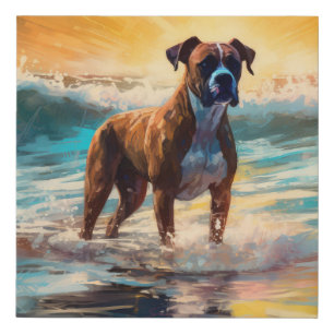 Boxer Beach Surfing Painting Faux Canvas Print