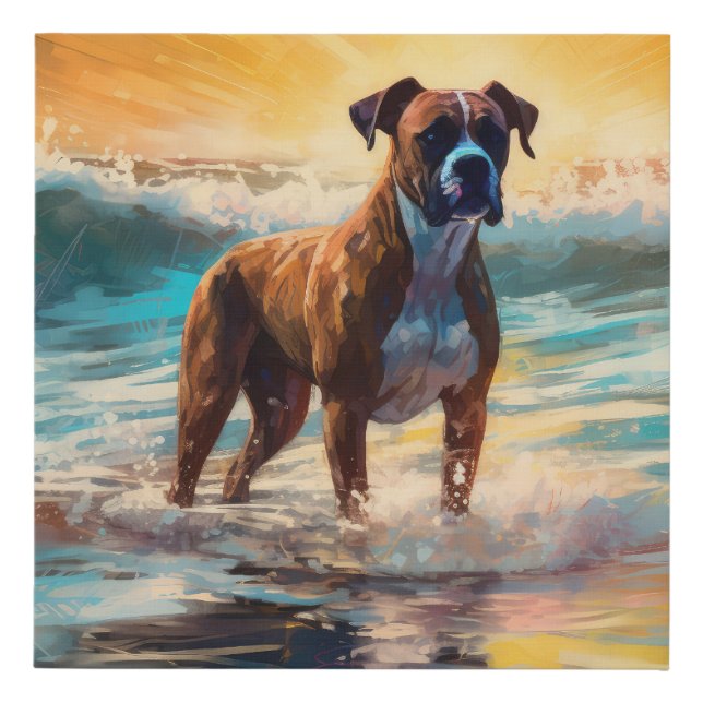 Boxer Beach Surfing Painting Faux Canvas Print (Front)